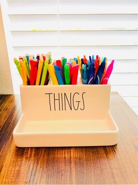 Rae Dunn White Ceramic Desk Organizer Caddy - 'Things' Holder Storage Organizer